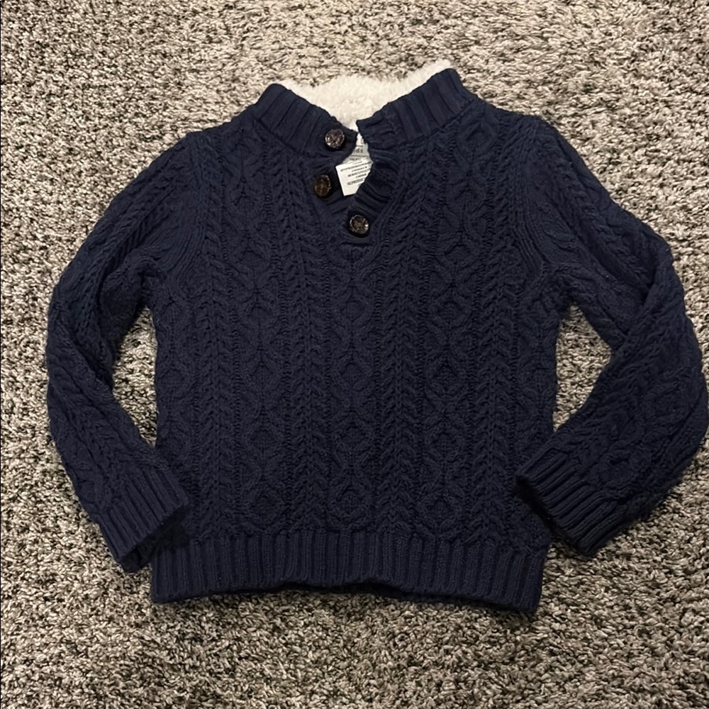 Navy Cable Knit Baby Sweater with Button Accents